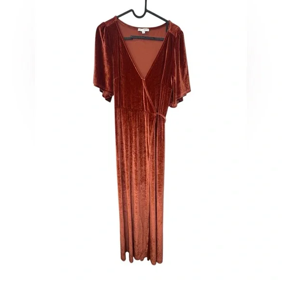 Baltic Born Meghan Velvet Wrap Dress Rust S Wedding Guest Maxi - Picture 5 of 8